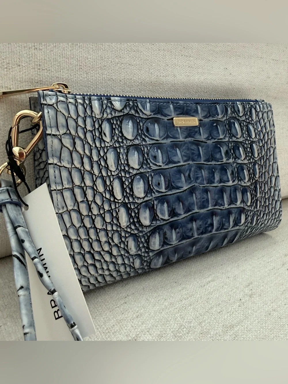 Brahmin Daisy Clutch Wristlet Bellbottom Blue Ombre Melbourne Leather